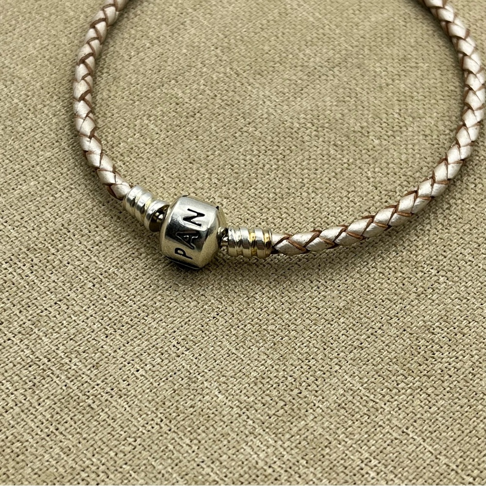 Woman’s Pandora Silver and Pink wrap braided Charm Bracelet - Picture 5 of 7